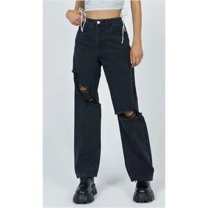 Princess Polly Fraya High Rise Ripped Black Denim Boyfriend Jeans size 12